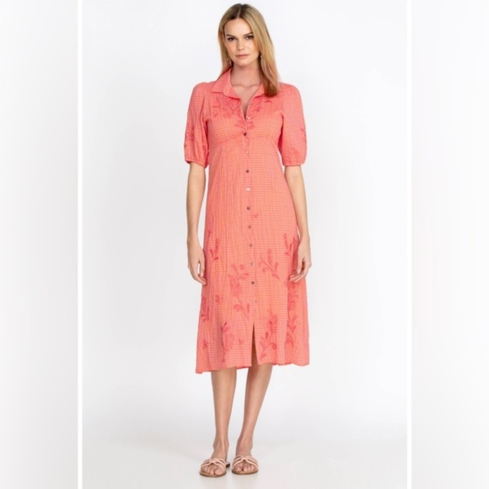 Johnny Was Orla Puff Sleeve Embroidered Shirt Dress Large Oversized fit Prairie
